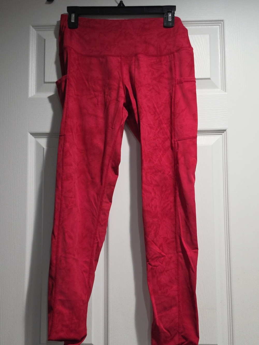 Women’s High-Waist Red Leggings with Side Pockets